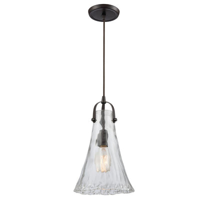 Atlas Lighting Hand Formed Glass 8in 1-Light Mini Pendant | Transitional Oil Rubbed Bronze and Clear Textured Glass | Kitchen | Model CL11604-BZ