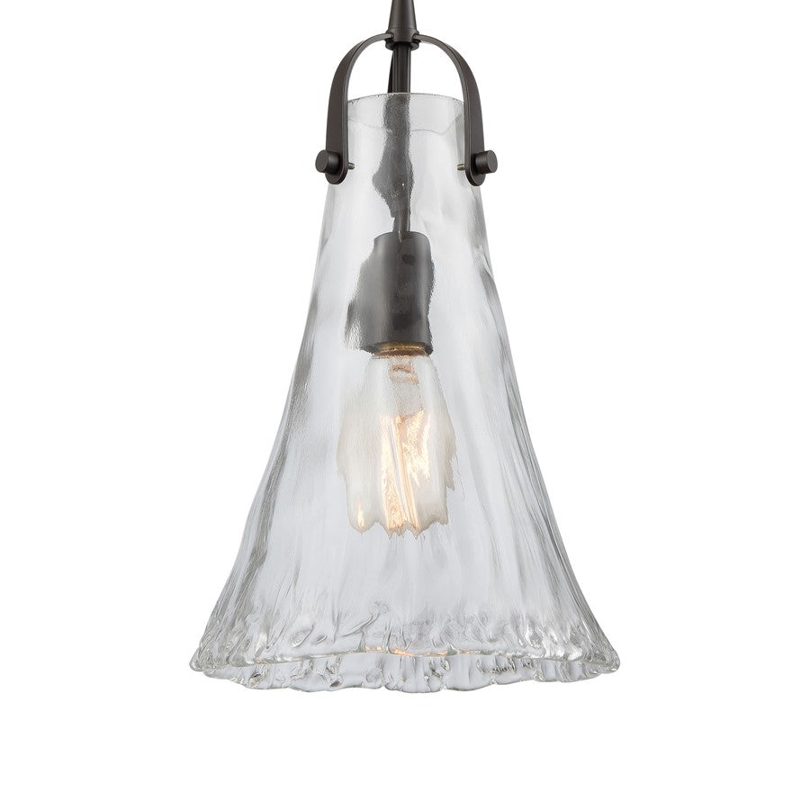 Atlas Lighting Hand Formed Glass 8in 1-Light Mini Pendant | Transitional Oil Rubbed Bronze and Clear Textured Glass | Kitchen | Model CL11604-BZ