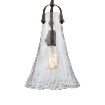 Atlas Lighting Hand Formed Glass 8in 1-Light Mini Pendant | Transitional Oil Rubbed Bronze and Clear Textured Glass | Kitchen | Model CL11604-BZ