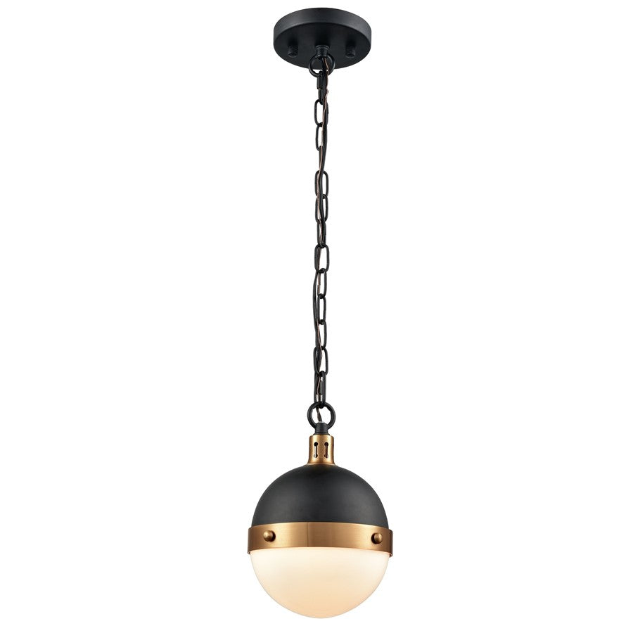 Atlas Lighting Harmelin 7in 1-Light Mini Pendant | Modern Matte Black and White Glass | Kitchen Island & Dining Room | Model CL11605-BK