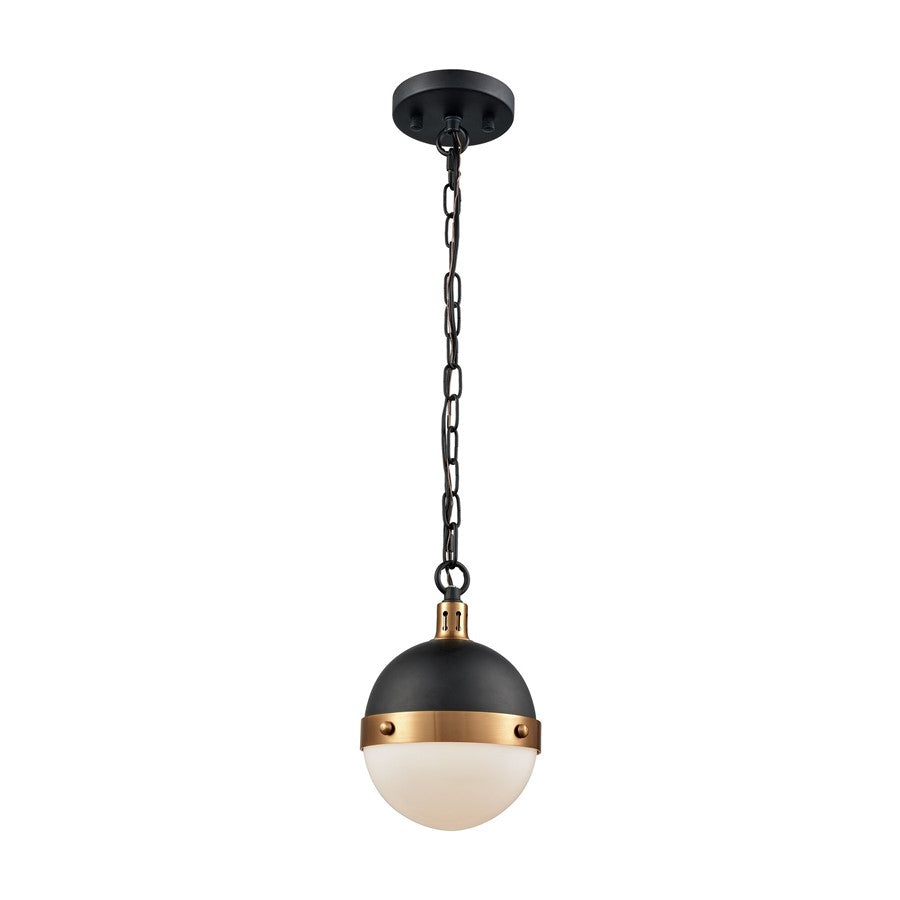 Atlas Lighting Harmelin 7in 1-Light Mini Pendant | Modern Matte Black and White Glass | Kitchen Island & Dining Room | Model CL11605-BK