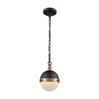 Atlas Lighting Harmelin 7in 1-Light Mini Pendant | Modern Matte Black and White Glass | Kitchen Island & Dining Room | Model CL11605-BK