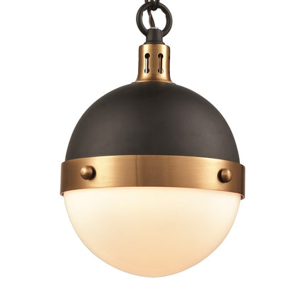 Atlas Lighting Harmelin 7in 1-Light Mini Pendant | Modern Matte Black and White Glass | Kitchen Island & Dining Room | Model CL11605-BK