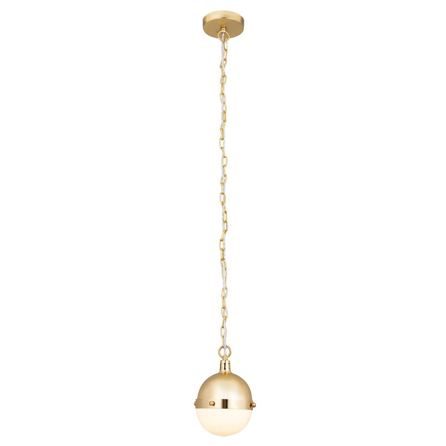 Atlas Lighting Harmelin 7in 1-Light Mini Pendant | Mid-Century Satin Brass and White Frosted Glass | Kitchen Island & Dining Room | Model CL11605-BS