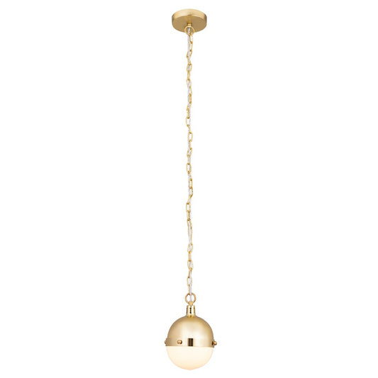 Atlas Lighting Harmelin 7in 1-Light Mini Pendant | Mid-Century Satin Brass and White Frosted Glass | Kitchen Island & Dining Room | Model CL11605-BS