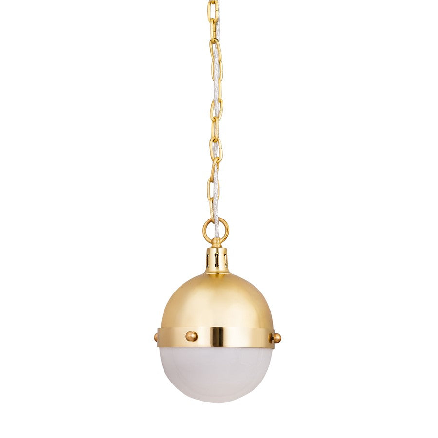 Atlas Lighting Harmelin 7in 1-Light Mini Pendant | Mid-Century Satin Brass and White Frosted Glass | Kitchen Island & Dining Room | Model CL11605-BS