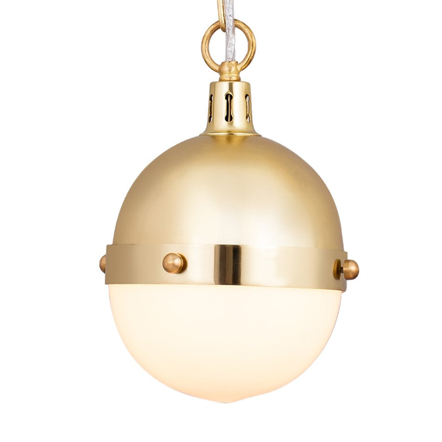 Atlas Lighting Harmelin 7in 1-Light Mini Pendant | Mid-Century Satin Brass and White Frosted Glass | Kitchen Island & Dining Room | Model CL11605-BS