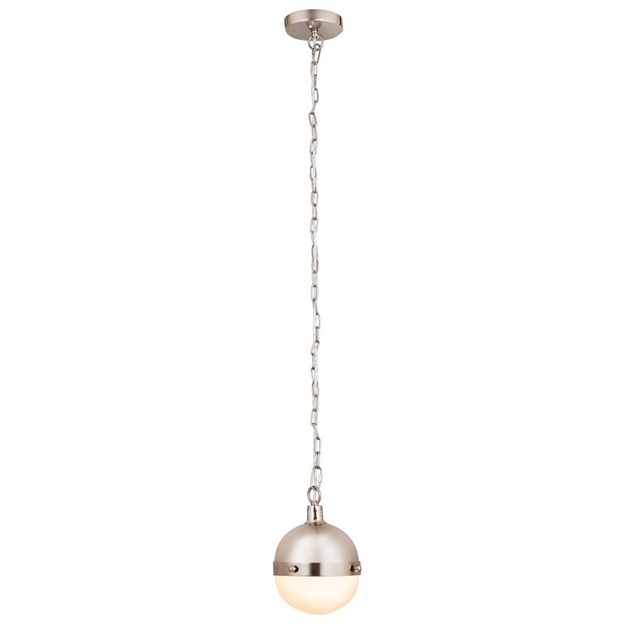 Atlas Lighting Harmelin 7in 1-Light Mini Pendant | Mid-Century Satin Nickel and White Frosted Glass | Kitchen Island & Dining Room | Model CL11605-NK
