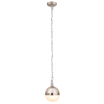 Atlas Lighting Harmelin 7in 1-Light Mini Pendant | Mid-Century Satin Nickel and White Frosted Glass | Kitchen Island & Dining Room | Model CL11605-NK