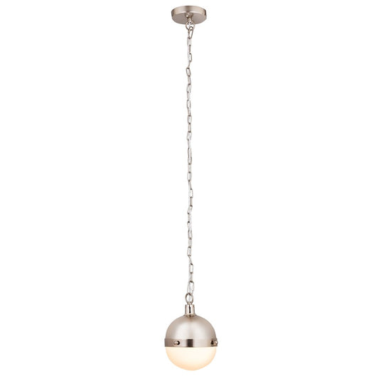 Atlas Lighting Harmelin 7in 1-Light Mini Pendant | Mid-Century Satin Nickel and White Frosted Glass | Kitchen Island & Dining Room | Model CL11605-NK