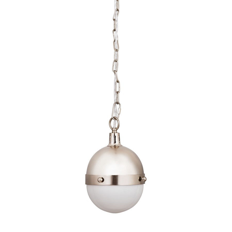 Atlas Lighting Harmelin 7in 1-Light Mini Pendant | Mid-Century Satin Nickel and White Frosted Glass | Kitchen Island & Dining Room | Model CL11605-NK