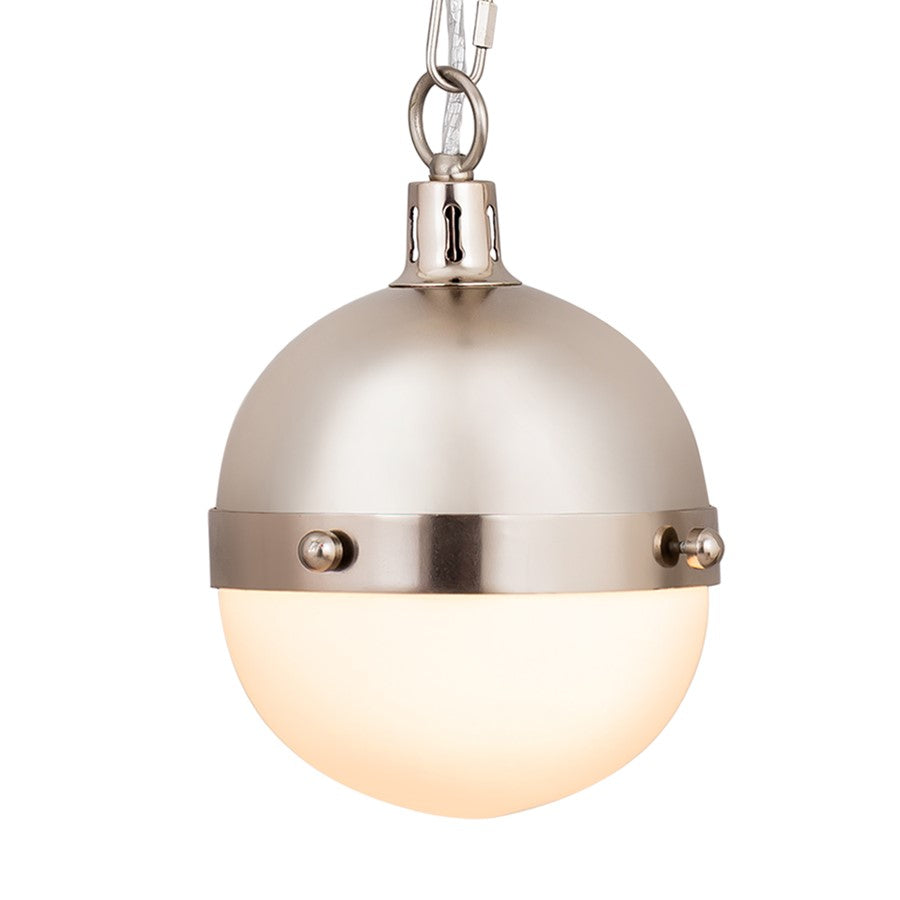Atlas Lighting Harmelin 7in 1-Light Mini Pendant | Mid-Century Satin Nickel and White Frosted Glass | Kitchen Island & Dining Room | Model CL11605-NK