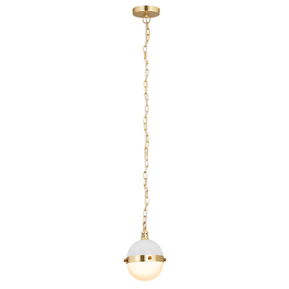 Atlas Lighting Harmelin 7in 1-Light Mini Pendant | Mid-Century White and Satin Brass with White Frosted Glass | Kitchen Island | Model CL11605-WH