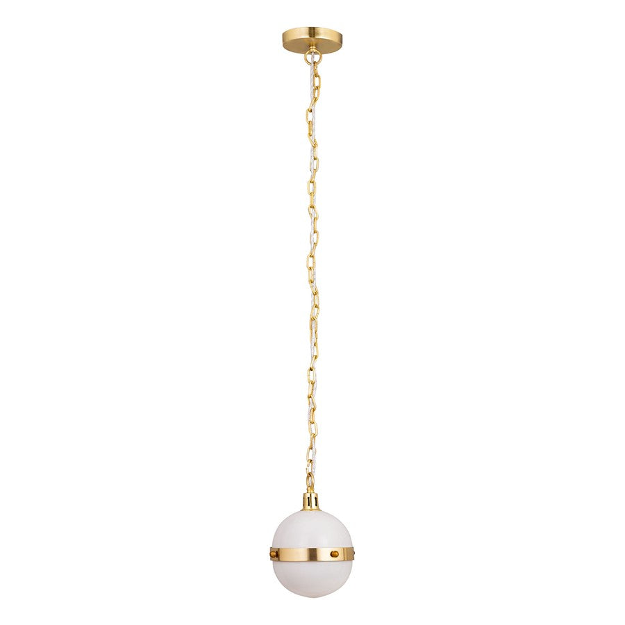 Atlas Lighting Harmelin 7in 1-Light Mini Pendant | Mid-Century White and Satin Brass with White Frosted Glass | Kitchen Island | Model CL11605-WH