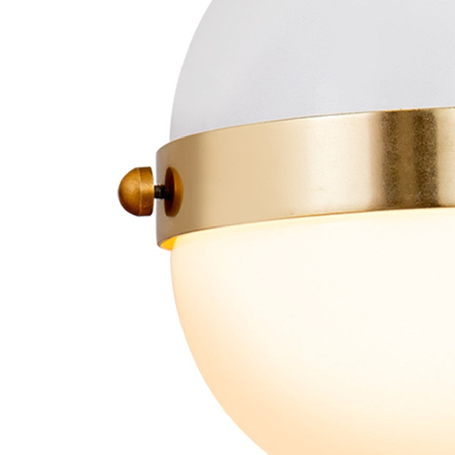 Atlas Lighting Harmelin 7in 1-Light Mini Pendant | Mid-Century White and Satin Brass with White Frosted Glass | Kitchen Island | Model CL11605-WH