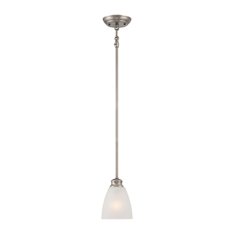 Atlas Lighting Haven 5in 1-Light Mini Pendant | Traditional Satin Pewter and White Glass | Kitchen Island & Dining Room | Model CL11607-SV