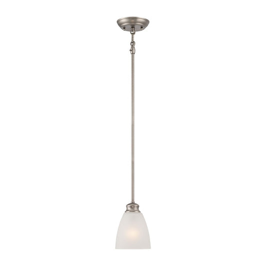 Atlas Lighting Haven 5in 1-Light Mini Pendant | Traditional Satin Pewter and White Glass | Kitchen Island & Dining Room | Model CL11607-SV