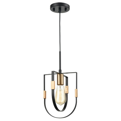 Atlas Lighting Heathrow 8in 1-Light Mini Pendant | Transitional Matte Black and Satin Brass | Kitchen Island & Dining Room | Model CL11608-BK