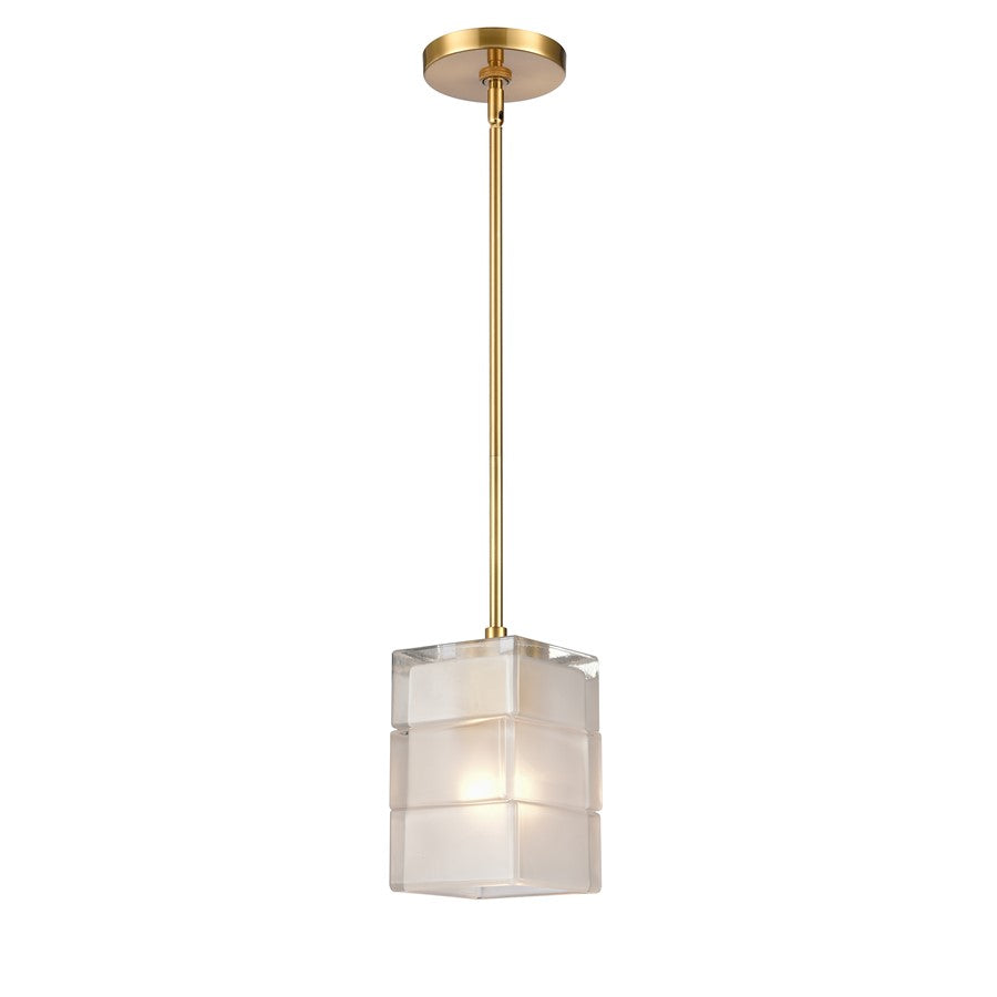 Atlas Lighting Ice Blocks 6in 1-Light Mini Pendant | Modern Satin Brass and White Frosted Glass | Kitchen Island & Dining Room | Model CL11609-BS