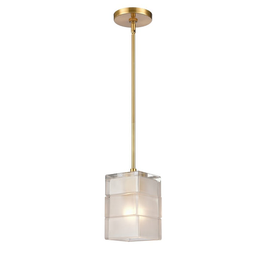 Atlas Lighting Ice Blocks 6in 1-Light Mini Pendant | Modern Satin Brass and White Frosted Glass | Kitchen Island & Dining Room | Model CL11609-BS