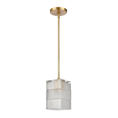 Atlas Lighting Ice Blocks 6in 1-Light Mini Pendant | Modern Satin Brass and White Frosted Glass | Kitchen Island & Dining Room | Model CL11609-BS