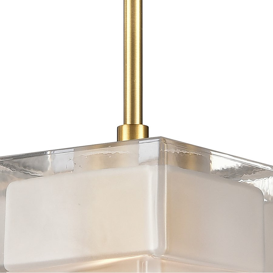 Atlas Lighting Ice Blocks 6in 1-Light Mini Pendant | Modern Satin Brass and White Frosted Glass | Kitchen Island & Dining Room | Model CL11609-BS