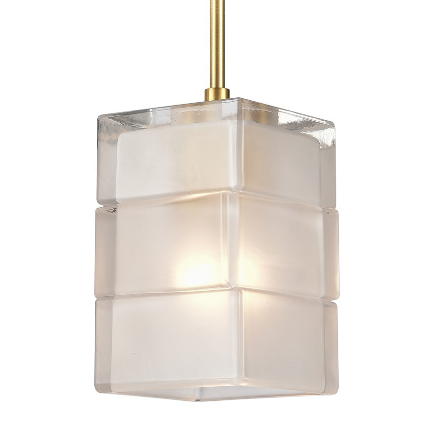 Atlas Lighting Ice Blocks 6in 1-Light Mini Pendant | Modern Satin Brass and White Frosted Glass | Kitchen Island & Dining Room | Model CL11609-BS