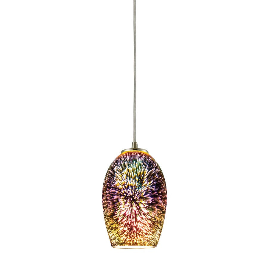Atlas Lighting Illusions 5in 1-Light Pendant | Modern Multicolor Glass and Satin Nickel | Kitchen Island & Dining Room | Model CL11613-MU