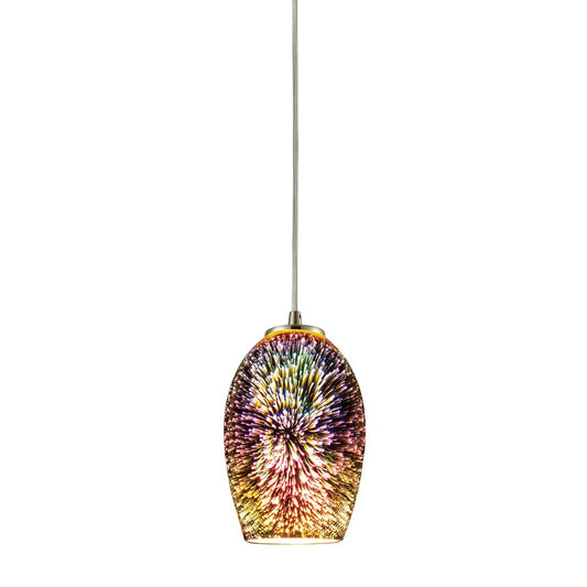 Atlas Lighting Illusions 5in 1-Light Pendant | Modern Multicolor Glass and Satin Nickel | Kitchen Island & Dining Room | Model CL11613-MU