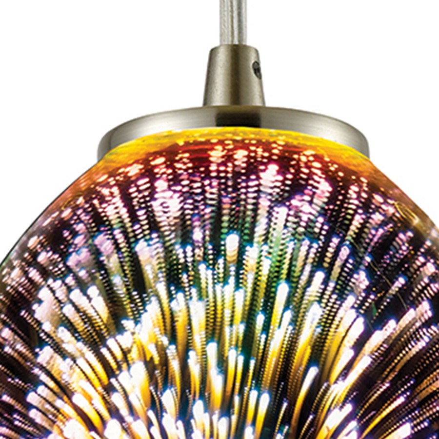 Atlas Lighting Illusions 5in 1-Light Pendant | Modern Multicolor Glass and Satin Nickel | Kitchen Island & Dining Room | Model CL11613-MU