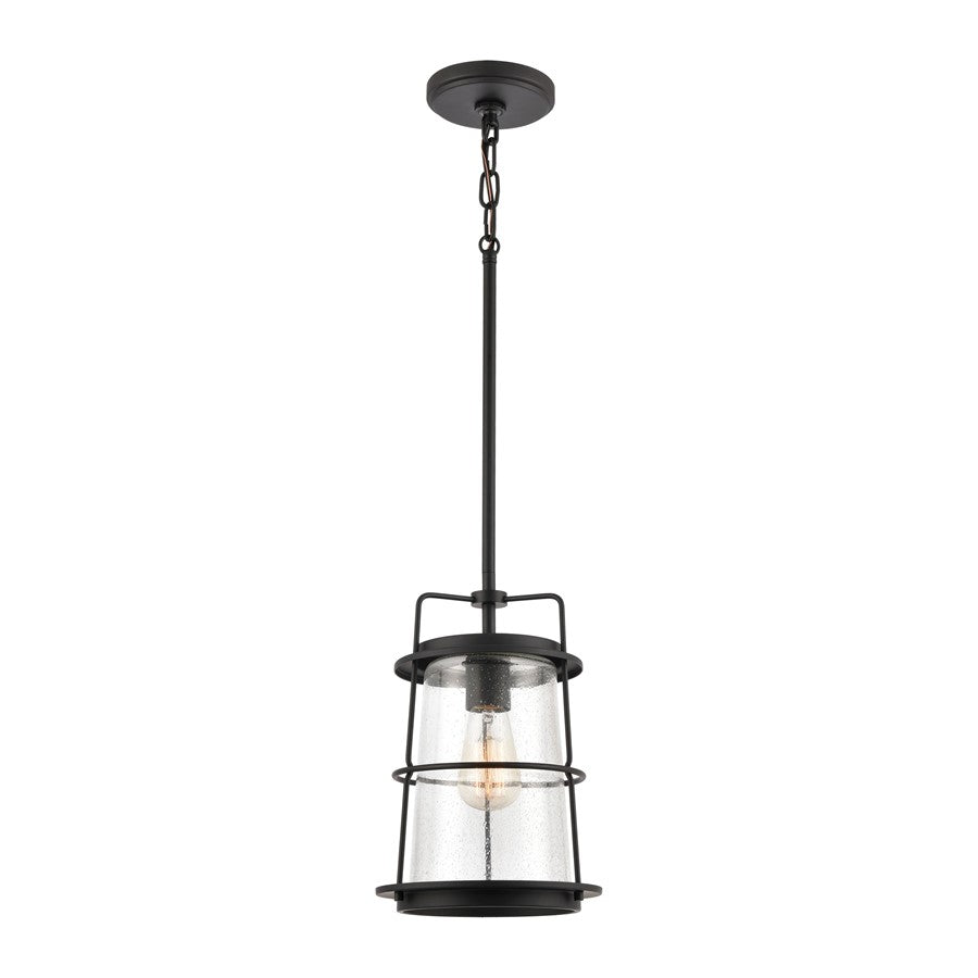 Atlas Lighting Kennington 8in 1-Light Mini Pendant | Transitional Black and Seeded Glass | Kitchen Island & Dining Room | Model CL11616-BK