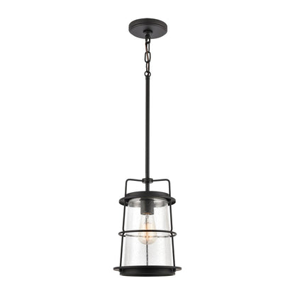 Atlas Lighting Kennington 8in 1-Light Mini Pendant | Transitional Black and Seeded Glass | Kitchen Island & Dining Room | Model CL11616-BK