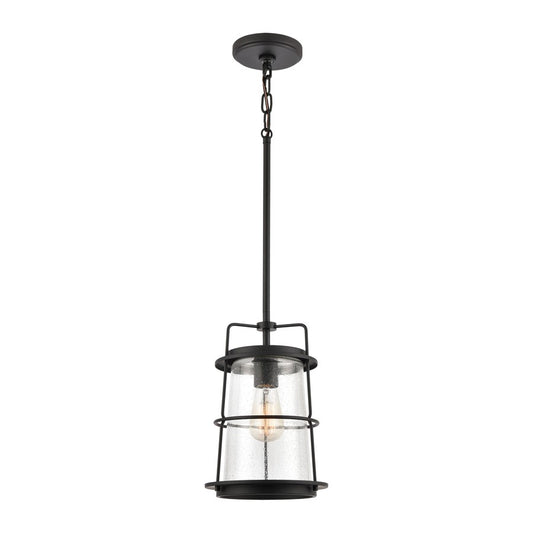 Atlas Lighting Kennington 8in 1-Light Mini Pendant | Transitional Black and Seeded Glass | Kitchen Island & Dining Room | Model CL11616-BK
