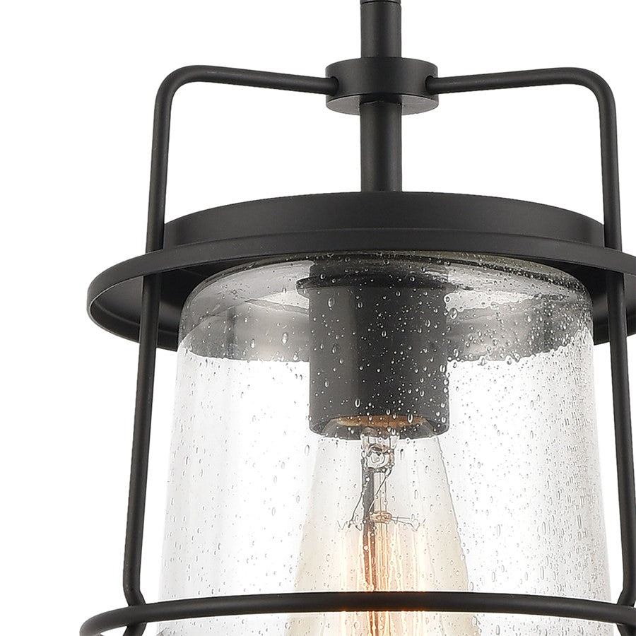 Atlas Lighting Kennington 8in 1-Light Mini Pendant | Transitional Black and Seeded Glass | Kitchen Island & Dining Room | Model CL11616-BK