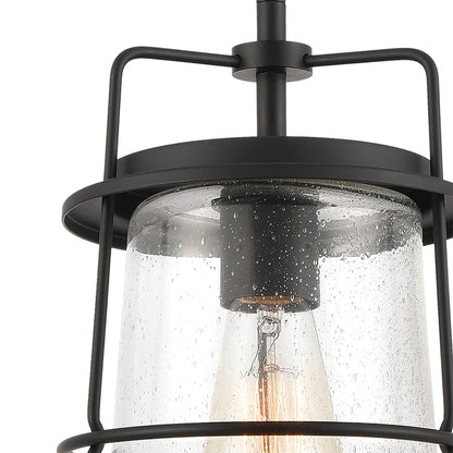 Atlas Lighting Kennington 8in 1-Light Mini Pendant | Transitional Black and Seeded Glass | Kitchen Island & Dining Room | Model CL11616-BK