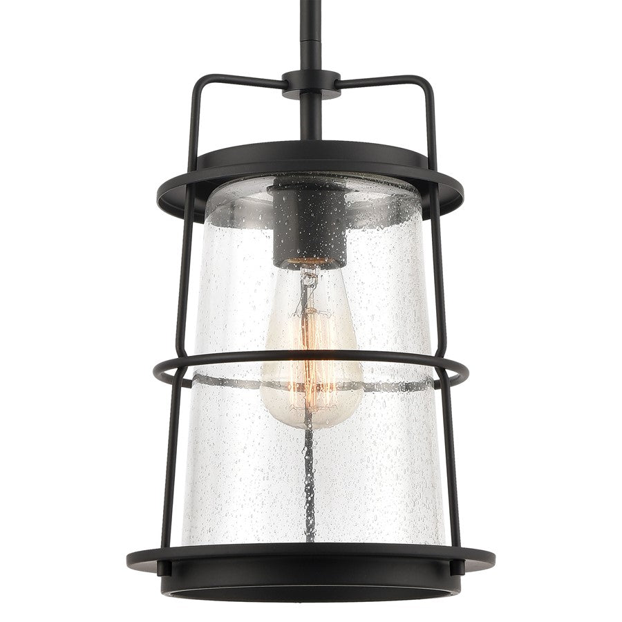 Atlas Lighting Kennington 8in 1-Light Mini Pendant | Transitional Black and Seeded Glass | Kitchen Island & Dining Room | Model CL11616-BK