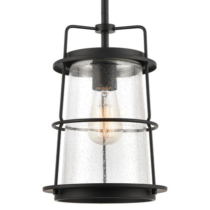 Atlas Lighting Kennington 8in 1-Light Mini Pendant | Transitional Black and Seeded Glass | Kitchen Island & Dining Room | Model CL11616-BK
