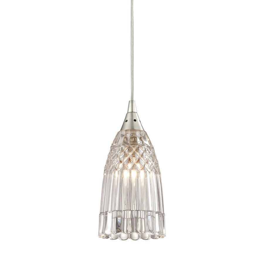 Atlas Lighting Kersey 4in 1-Light Pendant | Modern Satin Nickel and Clear Glass | Kitchen Island & Dining Room | 4 x 4 x 8 in | Model CL11617-NK