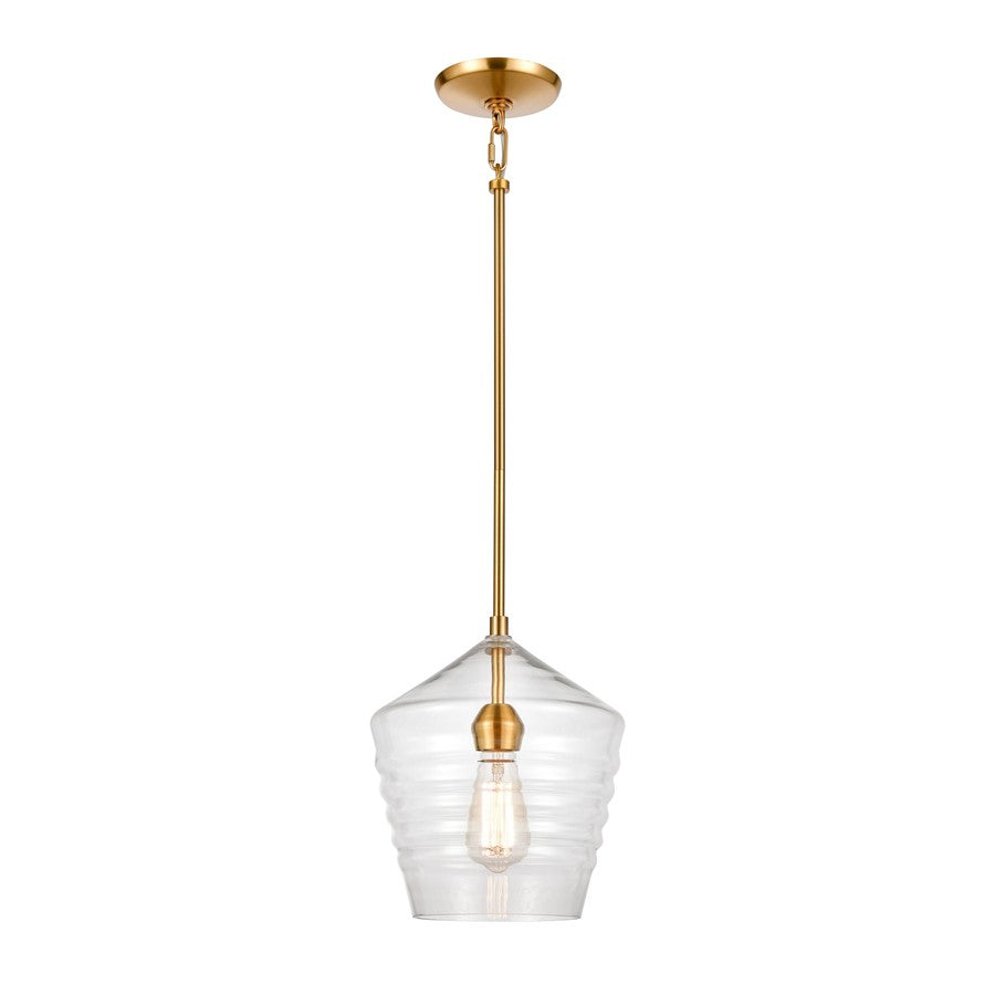 Atlas Lighting Konis 10in 1-Light Mini Pendant | Modern Satin Brass and Clear Glass | Kitchen Island & Dining Room | Model CL11618-BS