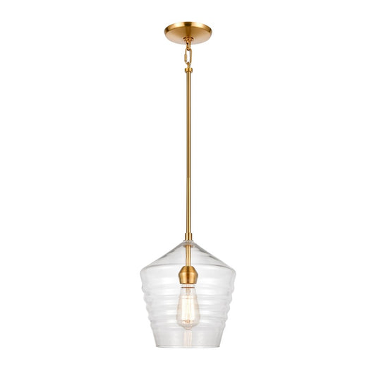 Atlas Lighting Konis 10in 1-Light Mini Pendant | Modern Satin Brass and Clear Glass | Kitchen Island & Dining Room | Model CL11618-BS