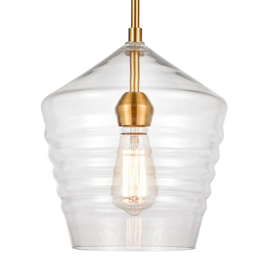 Atlas Lighting Konis 10in 1-Light Mini Pendant | Modern Satin Brass and Clear Glass | Kitchen Island & Dining Room | Model CL11618-BS
