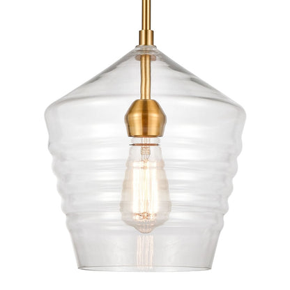 Atlas Lighting Konis 10in 1-Light Mini Pendant | Modern Satin Brass and Clear Glass | Kitchen Island & Dining Room | Model CL11618-BS
