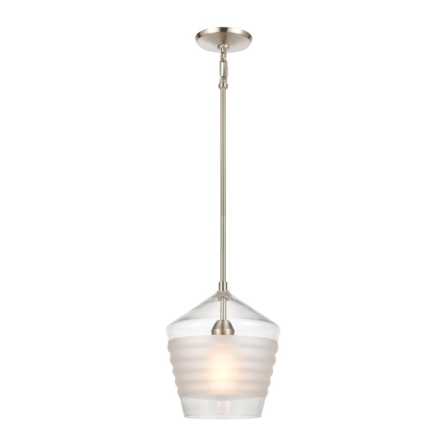 Atlas Lighting Konis 10in 1-Light Mini Pendant | Modern Satin Nickel and Clear Glass | Kitchen Island & Dining Room | Model CL11618-NK