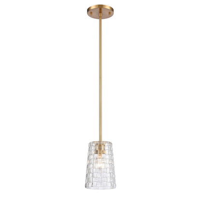 Atlas Lighting Lightweave 5.5in 1-Light Mini Pendant | Traditional Satin Brass and Clear Glass | Kitchen Island & Dining Room | Model CL11622-BS