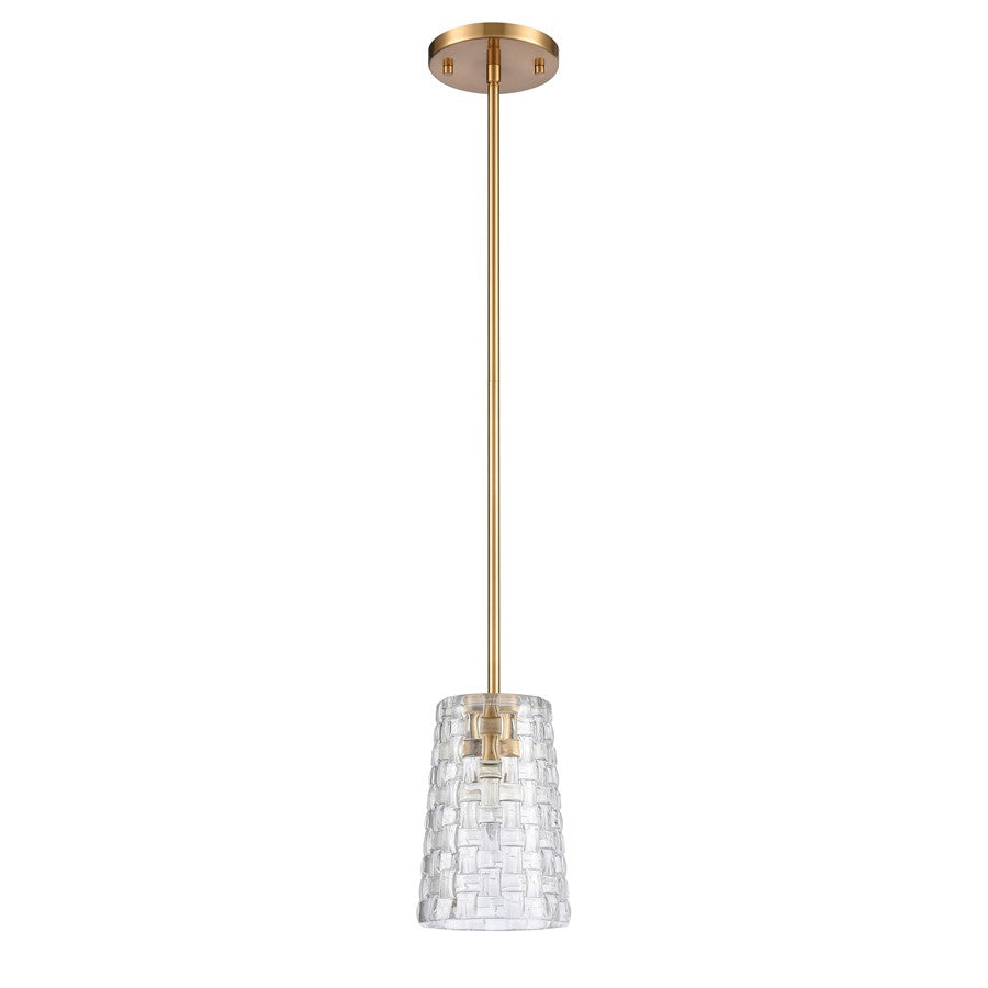 Atlas Lighting Lightweave 5.5in 1-Light Mini Pendant | Traditional Satin Brass and Clear Glass | Kitchen Island & Dining Room | Model CL11622-BS
