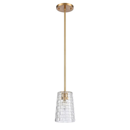 Atlas Lighting Lightweave 5.5in 1-Light Mini Pendant | Traditional Satin Brass and Clear Glass | Kitchen Island & Dining Room | Model CL11622-BS