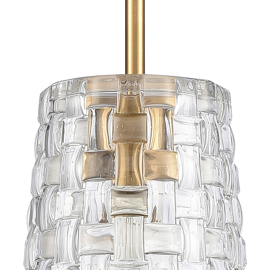 Atlas Lighting Lightweave 5.5in 1-Light Mini Pendant | Traditional Satin Brass and Clear Glass | Kitchen Island & Dining Room | Model CL11622-BS