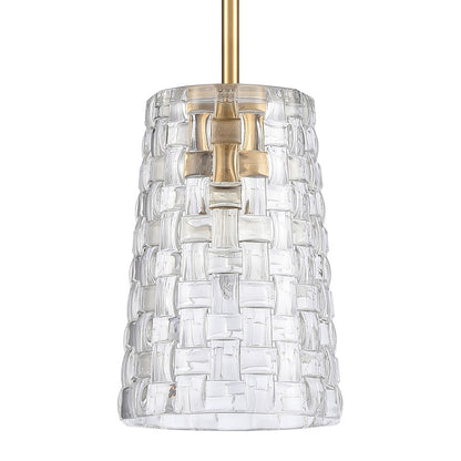 Atlas Lighting Lightweave 5.5in 1-Light Mini Pendant | Traditional Satin Brass and Clear Glass | Kitchen Island & Dining Room | Model CL11622-BS
