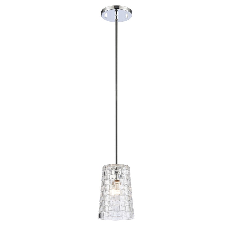 Atlas Lighting Lightweave 5.5in 1-Light Mini Pendant | Traditional Polished Nickel and Clear Textured Glass | Kitchen Island | Model CL11622-NK