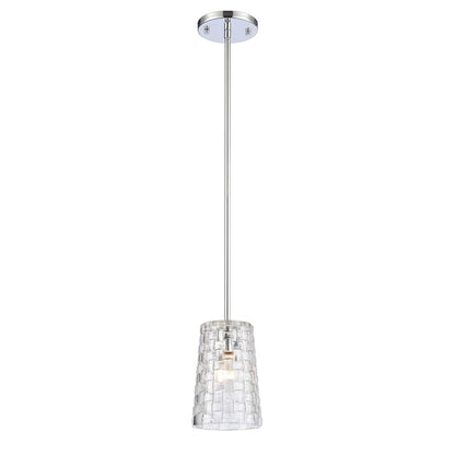 Atlas Lighting Lightweave 5.5in 1-Light Mini Pendant | Traditional Polished Nickel and Clear Textured Glass | Kitchen Island | Model CL11622-NK